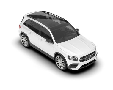 Beyaz SUV beyaz arka planda izole edilmiş. 3d görüntüleme - illüstrasyon