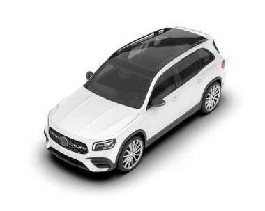 Beyaz SUV beyaz arka planda izole edilmiş. 3d görüntüleme - illüstrasyon