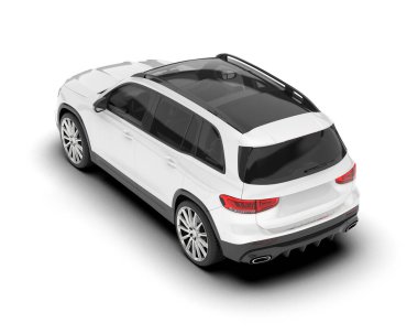 Beyaz SUV beyaz arka planda izole edilmiş. 3d görüntüleme - illüstrasyon