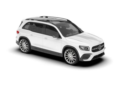 Beyaz SUV beyaz arka planda izole edilmiş. 3d görüntüleme - illüstrasyon
