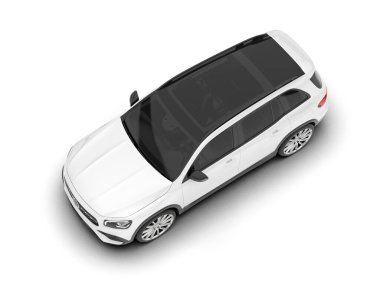 Beyaz SUV beyaz arka planda izole edilmiş. 3d görüntüleme - illüstrasyon