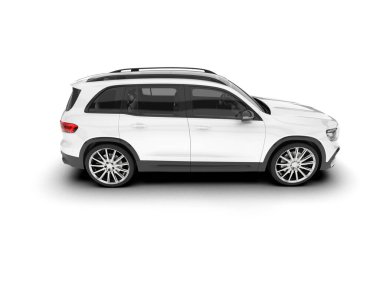 Beyaz SUV beyaz arka planda izole edilmiş. 3d görüntüleme - illüstrasyon