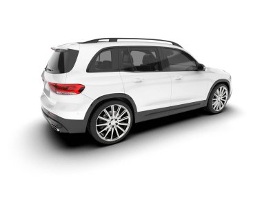 Beyaz SUV beyaz arka planda izole edilmiş. 3d görüntüleme - illüstrasyon