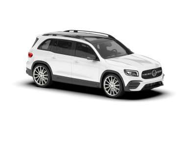Beyaz SUV beyaz arka planda izole edilmiş. 3d görüntüleme - illüstrasyon