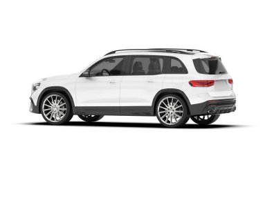 Beyaz SUV beyaz arka planda izole edilmiş. 3d görüntüleme - illüstrasyon