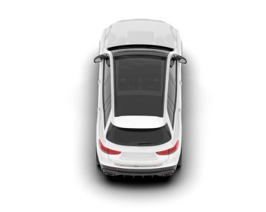 Beyaz SUV beyaz arka planda izole edilmiş. 3d görüntüleme - illüstrasyon