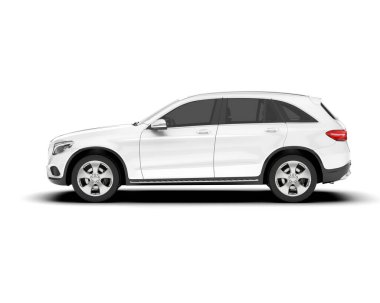 Beyaz SUV beyaz arka planda izole edilmiş. 3d görüntüleme - illüstrasyon