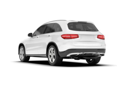 Beyaz SUV beyaz arka planda izole edilmiş. 3d görüntüleme - illüstrasyon