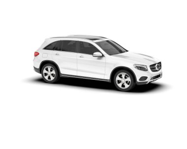 Beyaz SUV beyaz arka planda izole edilmiş. 3d görüntüleme - illüstrasyon