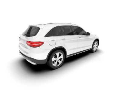 Beyaz SUV beyaz arka planda izole edilmiş. 3d görüntüleme - illüstrasyon