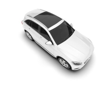 Beyaz SUV beyaz arka planda izole edilmiş. 3d görüntüleme - illüstrasyon