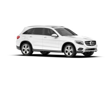 Beyaz SUV beyaz arka planda izole edilmiş. 3d görüntüleme - illüstrasyon