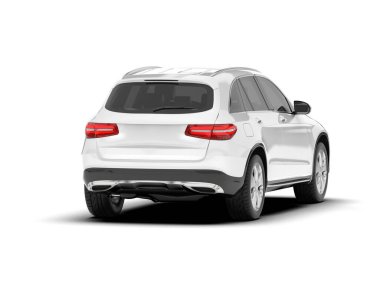 Beyaz SUV beyaz arka planda izole edilmiş. 3d görüntüleme - illüstrasyon