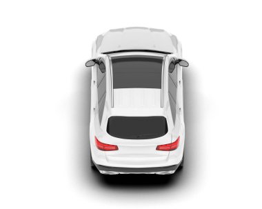 Beyaz SUV beyaz arka planda izole edilmiş. 3d görüntüleme - illüstrasyon