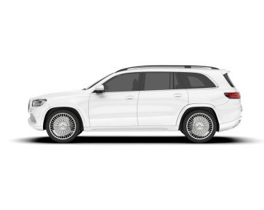 Beyaz SUV beyaz arka planda izole edilmiş. 3d görüntüleme - illüstrasyon
