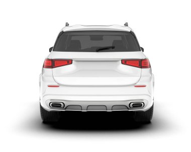 Beyaz SUV beyaz arka planda izole edilmiş. 3d görüntüleme - illüstrasyon
