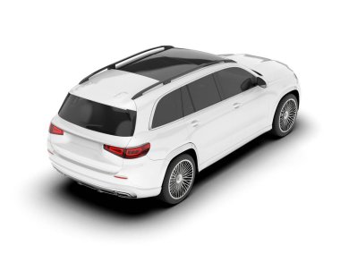 Beyaz SUV beyaz arka planda izole edilmiş. 3d görüntüleme - illüstrasyon