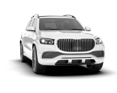 Beyaz SUV beyaz arka planda izole edilmiş. 3d görüntüleme - illüstrasyon