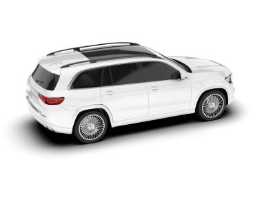 Beyaz SUV beyaz arka planda izole edilmiş. 3d görüntüleme - illüstrasyon
