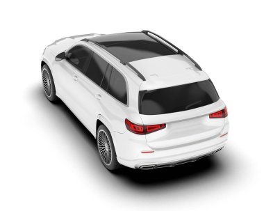 Beyaz SUV beyaz arka planda izole edilmiş. 3d görüntüleme - illüstrasyon