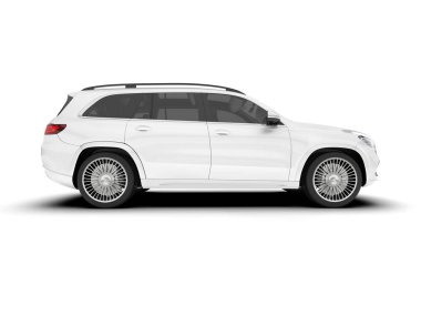 Beyaz SUV beyaz arka planda izole edilmiş. 3d görüntüleme - illüstrasyon