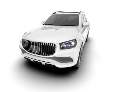 Beyaz SUV beyaz arka planda izole edilmiş. 3d görüntüleme - illüstrasyon