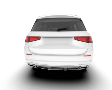 Beyaz SUV beyaz arka planda izole edilmiş. 3d görüntüleme - illüstrasyon