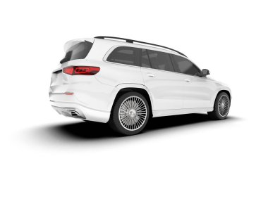 Beyaz SUV beyaz arka planda izole edilmiş. 3d görüntüleme - illüstrasyon