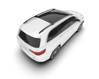 Beyaz SUV beyaz arka planda izole edilmiş. 3d görüntüleme - illüstrasyon