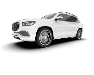 Beyaz SUV beyaz arka planda izole edilmiş. 3d görüntüleme - illüstrasyon