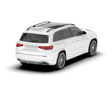 Beyaz SUV beyaz arka planda izole edilmiş. 3d görüntüleme - illüstrasyon