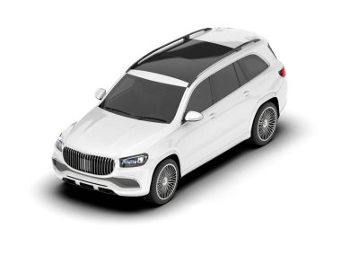 Beyaz SUV beyaz arka planda izole edilmiş. 3d görüntüleme - illüstrasyon