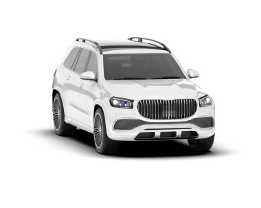 Beyaz SUV beyaz arka planda izole edilmiş. 3d görüntüleme - illüstrasyon