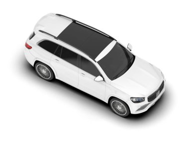 Beyaz SUV beyaz arka planda izole edilmiş. 3d görüntüleme - illüstrasyon