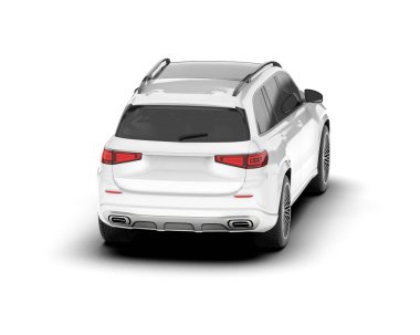 Beyaz SUV beyaz arka planda izole edilmiş. 3d görüntüleme - illüstrasyon