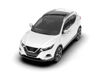 Beyaz SUV beyaz arka planda izole edilmiş. 3d görüntüleme - illüstrasyon