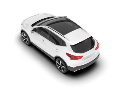Beyaz SUV beyaz arka planda izole edilmiş. 3d görüntüleme - illüstrasyon