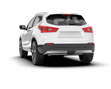 Beyaz SUV beyaz arka planda izole edilmiş. 3d görüntüleme - illüstrasyon