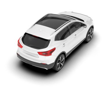 Beyaz SUV beyaz arka planda izole edilmiş. 3d görüntüleme - illüstrasyon
