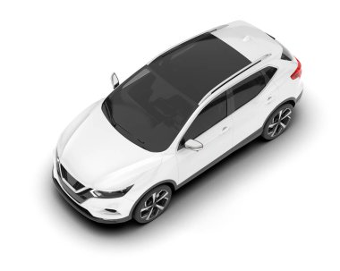 Beyaz SUV beyaz arka planda izole edilmiş. 3d görüntüleme - illüstrasyon