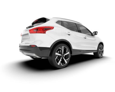 Beyaz SUV beyaz arka planda izole edilmiş. 3d görüntüleme - illüstrasyon