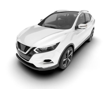 Beyaz SUV beyaz arka planda izole edilmiş. 3d görüntüleme - illüstrasyon