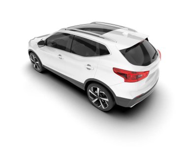 Beyaz SUV beyaz arka planda izole edilmiş. 3d görüntüleme - illüstrasyon