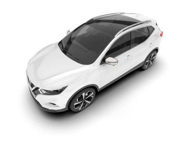 Beyaz SUV beyaz arka planda izole edilmiş. 3d görüntüleme - illüstrasyon