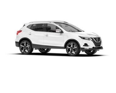 Beyaz SUV beyaz arka planda izole edilmiş. 3d görüntüleme - illüstrasyon