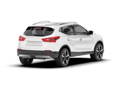 Beyaz SUV beyaz arka planda izole edilmiş. 3d görüntüleme - illüstrasyon