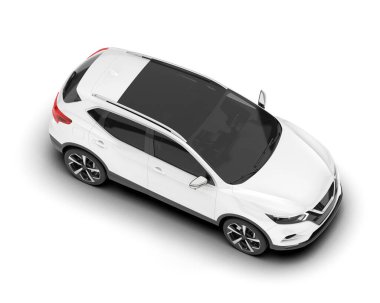 Beyaz SUV beyaz arka planda izole edilmiş. 3d görüntüleme - illüstrasyon