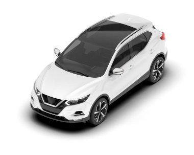 Beyaz SUV beyaz arka planda izole edilmiş. 3d görüntüleme - illüstrasyon
