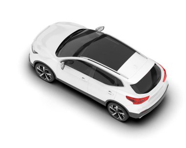 Beyaz SUV beyaz arka planda izole edilmiş. 3d görüntüleme - illüstrasyon