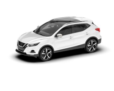 Beyaz SUV beyaz arka planda izole edilmiş. 3d görüntüleme - illüstrasyon